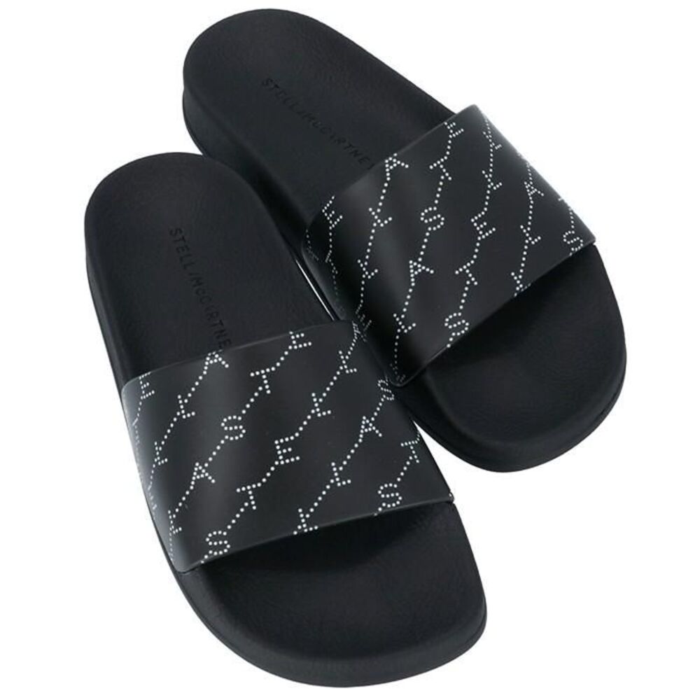STELLA MCCARTNEY Black Rubber‎ Monogram Logo Open Toe Slide Sz IT37